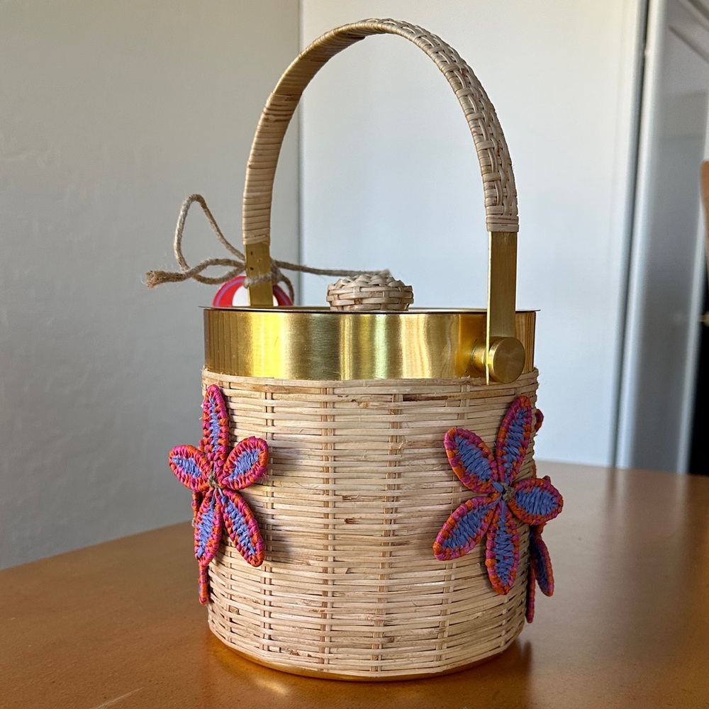 Anthropologie Gold Woven Floral Ice Bucket - Picture 8 of 10